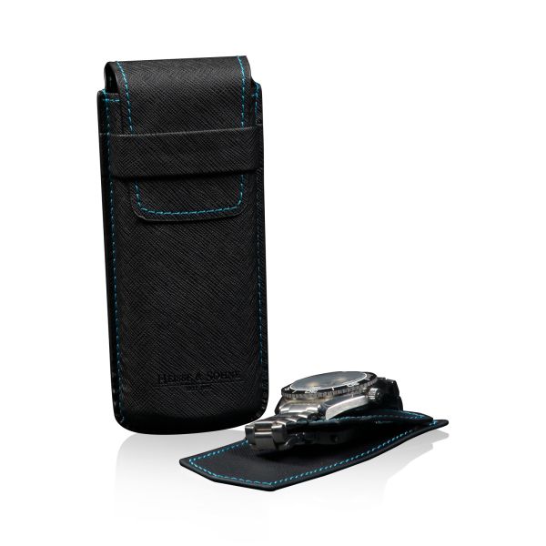 Uhrenetui Mondo Saffiano- Schwarz/Blau