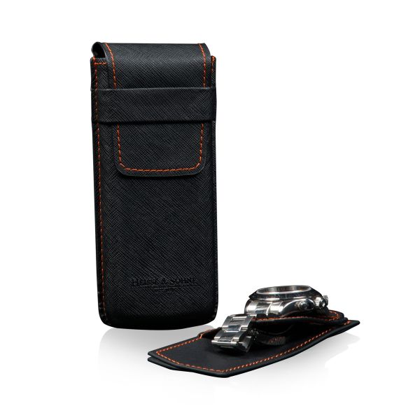 Uhrenetui Mondo Saffiano - Schwarz/Orange